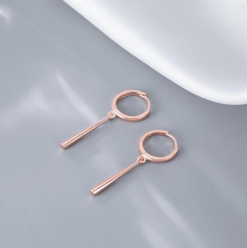 Reffeer Solid 925 Sterling Silver Bar Hoop Dangle Earrings for Women Teens Bar Dangle Earrings Minimalist Hoop Drop Earrings - Image 4